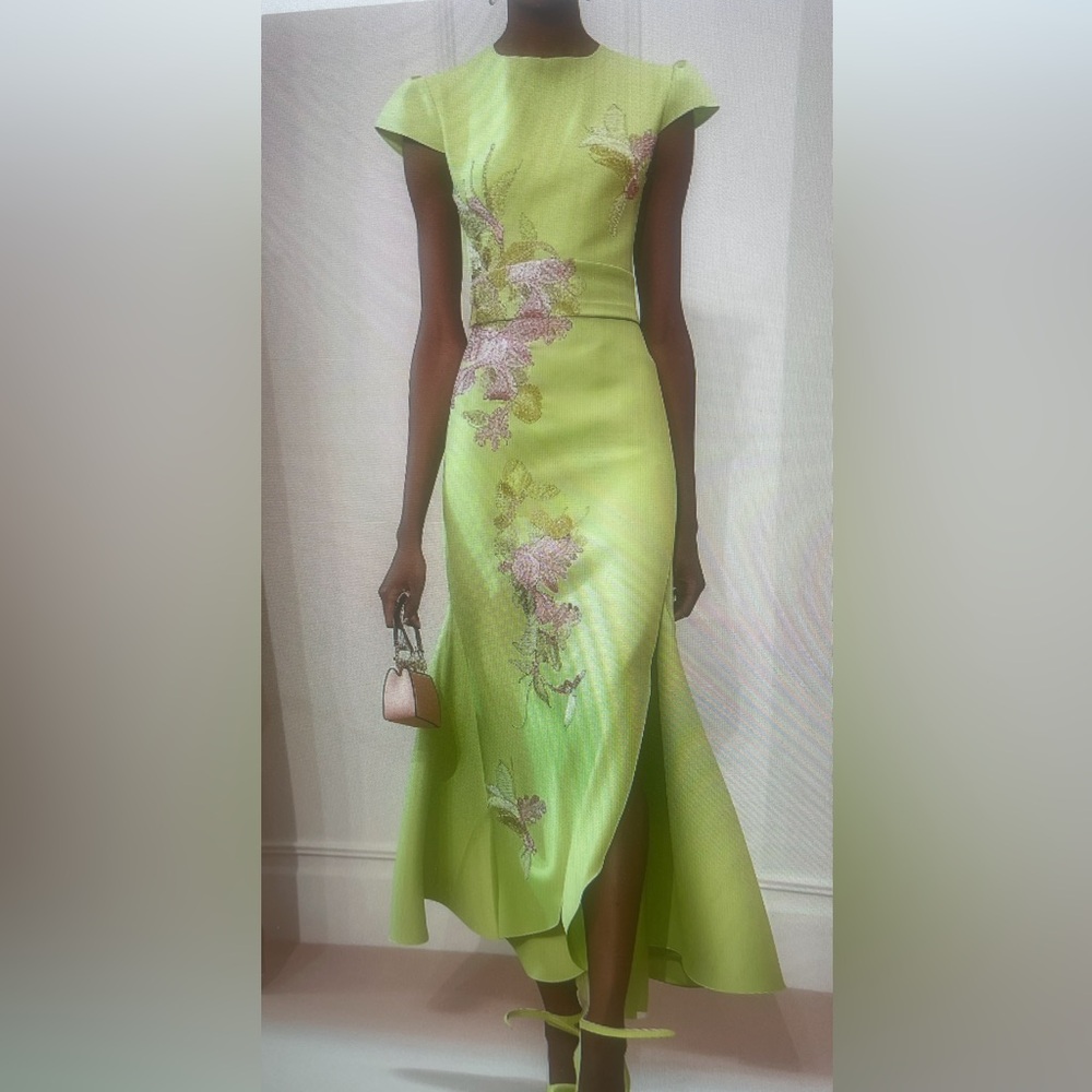 Elegant Green Floral Embellished Wedding Dress